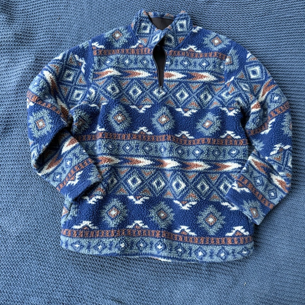 Wrangler Blue Multi-Color Patterned Zip-Up Sweater